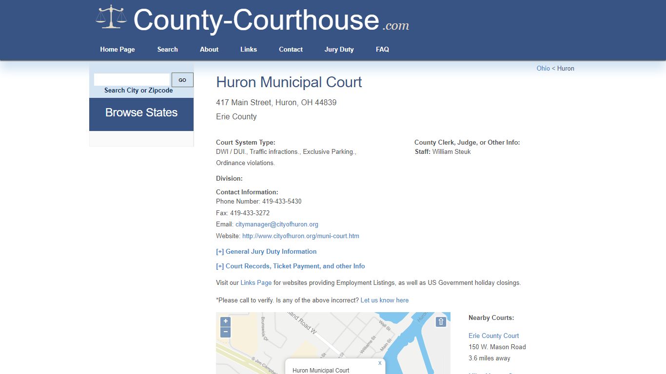 Huron Municipal Court in Huron, OH - Court Information